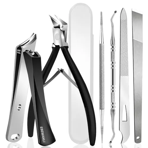EBEWANLI Set zur Entfernung von eingewachsenen Nägeln, 6-teiliges Edelstahl-Set für eingewachsene Nägel, schräge und gebogene Nagelzangen für eingewachsene Nägel, professionelles Pediküre-Werkzeug