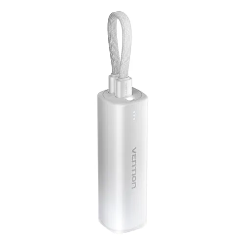 VENTION Mini Power Bank 5000mAh mit USB C & Lightning Kabel PD 20W Farbige Powerbank Klein Schnellladen mit LED Display, Kompatibel mit iPhone 16 15 14 13, iPad, Samsung Galaxy, MacBook, Huawei - Grau