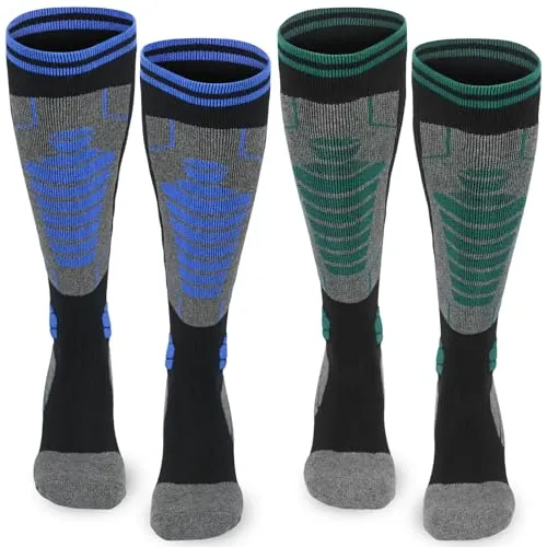 ouhos 2 Paar Lange Dicke Thermosocken Wintersocken Skisocken Herren 43-46, Thermo Winter Kniestrümpfe mit Polsterung für Ski und Snowboard Frottee Socken Herren