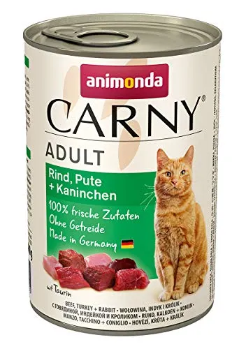 animonda Carny Katzen Nassfutter Rind + Pute + Kaninchen (6 x 400g), getreidefreies Katzen Nassfutter ohne Zucker, mit frischen fleischigen Zutaten