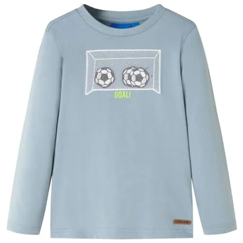 Kinder-Langarmshirt mit Fußballtor Pullover Sweatshirt T-Shirt Hellblau 128
