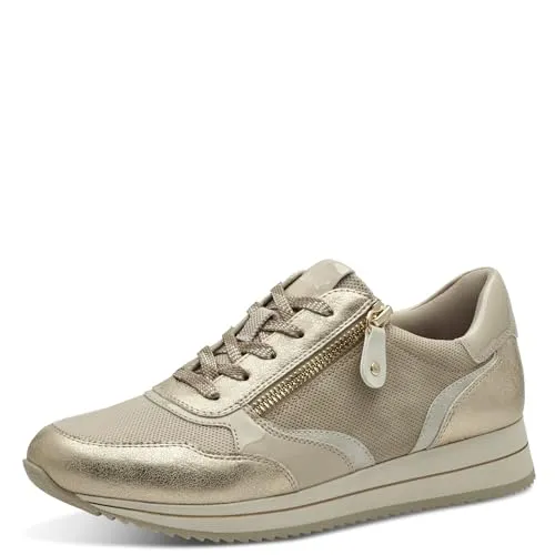 Jana Damen Sneaker Vegan mit Reißverschluss, Mehrfarbig (Beige/Gold), 40 EU - Damen-Sneaker mit herausnehmbarer Einlegesohle für individuellen Komfort und optimale Passform, ideal für breite Füße – 100% vegan und stylish für jeden Freizeit-Look.