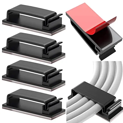 Vinabo Kabelhalter selbstklebend Schwarz,10 Stück Kabelclips selbstklebend | für Kabelmanagement am Schreibtisch, PC, TV, Wand und Büro, Kabelklemmen Kabel Organizer ohne Bohren