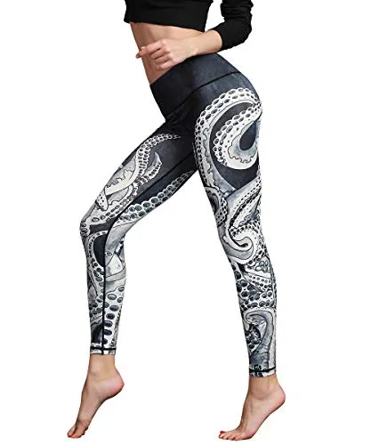 HAPYWER Yoga Leggings Damen High Waist Yogahose Bunt Gym Sport Leggings Tummy Control Running Workout - Stretch Kompressionshose mit Aufdruck für Frauen(Schwarz,S)