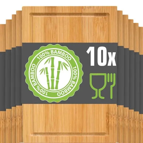 DuneDesign 10er Set: Schicke Stullenbretter - 22x15 Frühstücksbrettchen Holz - Bambus Schneidebrett Klein - Holzbrett Frühstück - Vesper Brettchen - Frühstücksbrett Massiv - Holzbrettchen Küche