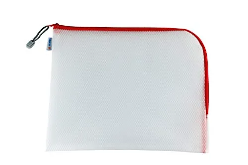 HERMA Dokumententasche A4 mit Reißverschluss, große wasserdichte Reißverschlusstasche, verschließbare Dokumentenmappe aus Kunstoff mit Zipper, halb-transparent, 36 x 28 cm, rot