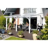 Skan Holz Terrassenüberdachung Venezia 648 x 239 cm Leimholz Weiß - Hochwertige Terrassenüberdachung aus Leimholz mit stabilen Polycarbonat Doppelstegplatten, ideal für wettergeschützte Entspannung im Freien.