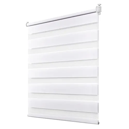 Deswell Doppelrollo Klemmfix ohne Bohren Weiß B45 x H100 cm (Stoffbreite 41cm) Rollos für Fenster ohne Bohren für Fenster mit Lichtdurchlässig & Verdunkelnd/Höhe Stufenlos Verstellbar