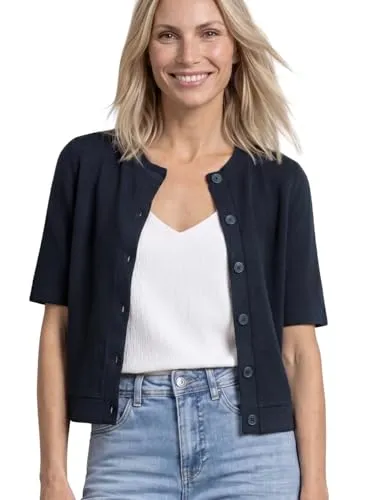 Street One Damen Kurzarm Jacke im Strick-Look - Leichte Kurzarmjacke im Cardigan-Look mit Rundhalsausschnitt. Ideal für lässige Outfits, aus einem angenehmen Viskosemix gefertigt und vielseitig kombinierbar.