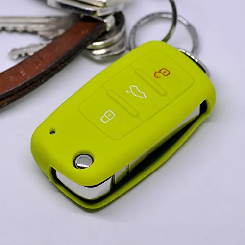 Auto Schlüssel Hülle Silikon Schutz Cover für VW Seat Skoda 3 Tasten ab 11/2009 / Farbe: Apfelgrün