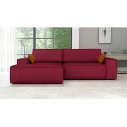 Ecksofa TOR mit Schlaffunktion in Rot – Modern und Praktisch - Das Ecksofa TOR vereint minimalistisches Design mit Funktionalität. Es bietet eine großzügige Schlaffunktion und Stauraum für Textilien, ideal für jedes Zuhause. Hochwertiger Cord-Bezug sorgt für Komfort und Stil.
