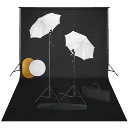 vidaXL Fotostudio-Set mit Leuchten und Hintergrund - Fotostudio Zubehör für professionelle Aufnahmen, inkl. höhenverstellbarem Hintergrundsystem und Tageslichtlampen für natürliche Beleuchtung.