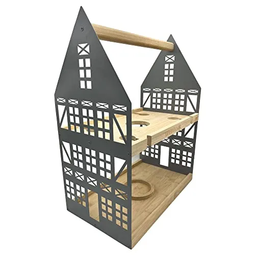 UNUS Home Etagere Weinhaus, 2 Etagen mit Griff, für Weinflasche und Weingläser mit Halterungen, Tablett aus Bambus Holz, Gestell aus Metall