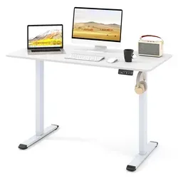 COSTWAY Höhenverstellbarer Schreibtisch mit Kopfhörerhaken – Ergonomischer Stehschreibtisch - Ergonomischer Schreibtisch mit Höhenverstellung von 73 bis 118 cm, LED-Display und Anti-Kollisions-Technologie. Bietet Platz für Monitore und optimiert Ihren Arbeitsplatz.