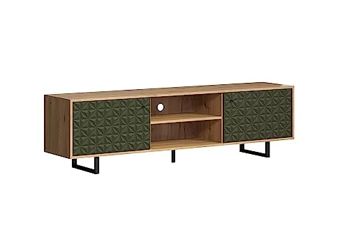 trendteam Sentra TV-Lowboard Dunkelgrün/Eiche - TV-Halterung mit flexibler Wohnserie, einzigartiger Fräsung und optionalen Fronten für individuelles Design.