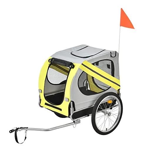 pro.tec Fahrradanhänger Hundeanhänger Hunde Transport bis zu 26 kg Anhänger Fahrrad Trailer Gelb/Grau/Schwarz