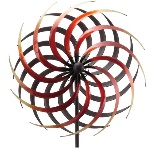 matches21 HOME & HOBBY Windspiel Windrad Blüte gegenläufig - Deko-Objekte: 180 cm hohe Windmühle aus Metall, sorgt für lebendige Farben im Garten mit rot-gelber Blüte und gegenläufigem Design.