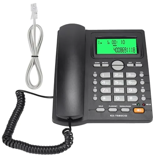 Schnurgebundenes Festnetztelefon, KX-T880C Desktop-Festnetztelefon ohne Batterie Stummschaltung Wahlwiederholung Anrufer-ID-Anzeigefunktion Tragbares Kabelgebundenes Telefon für Bankanrufe(Schwarz)