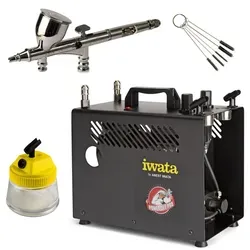 Iwata Airbrush-Kompressor IS-975 mit Custom Micron CM-C2 Plus - Profi Set 26 - Hochwertiges Airbrush-Profi-Set mit leistungsstarkem Kompressor und präziser Airbrushpistole für detailreiche Arbeiten und kreative Projekte. Ideal für Hobby und Beruf.