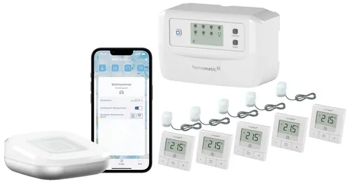 HOMEMATIC IP Starterset Fußbodenheizung für 5 Räume – Intelligente Heizlösung - Optimieren Sie Ihre Fußbodenheizung mit dem HOMEMATIC IP Starterset! Genießen Sie individuelle Temperaturregelung in 5 Räumen und sparen Sie Energie. Intuitive Steuerung über die App für maximalen Komfort!