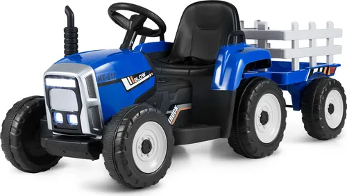 GOPLUS Elektrofahrzeuge mit Anhänger, 3-Gang Elektroauto Traktor mit Fernbedienung, LED-Licht & Musik & Bluetooth, für Kinder ab 3 Jahren, bis 30 kg (Blau)