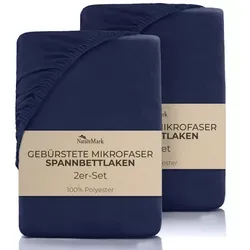 NatureMark Spannbettlaken gebürstete Mikrofaser Spannbettlaken 2er-Pack, Polyester, Gummizug: rundum, (2 Stück), viele Größen / Farben Markenware 180x200cm, 2er-Pack, Navy blau blau 180 cm x 200 cm