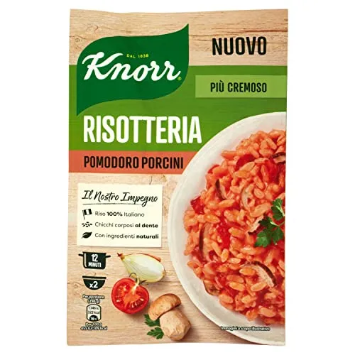 Knorr Risotto mit Tomaten und Pilzen, Risotto mit natürlichen Zutaten, 100% italienischer Reis und Getreide auf den Zähnen, Zubereitung im Topf oder in der Mikrowelle, 175 g, 2 Portionen