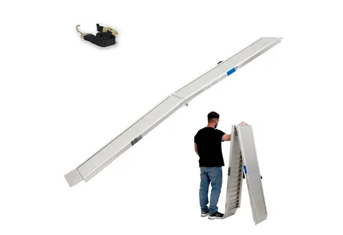 TRUTZHOLM 1 x Klappbare Alu Auffahrrampe 307 cm - Laderampe mit flachem Neigungswinkel für einfaches Befahren und rutschfester Lauffläche. Die klappbare Konstruktion sorgt für platzsparende Lagerung und flexible Anpassung an unebene Böden.