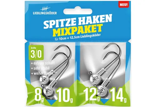 Lieblingsköder Jighaken Lieblingsköder Spitze Haken 3/0 Mixpaket - 4 Jigköpfe