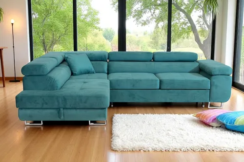 SOFILAND Ecksofa Aller L-Form mit Schlaffunktion - Sofas & Couches: Elegantes Ecksofa in Türkis mit Schlaffunktion und integriertem Stauraum für Bettzeug, ideal für kleine Wohnräume und zusätzliche Schlafgelegenheit.