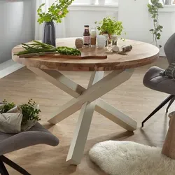 FINEBUY Esstisch SuVa6335_1 - Rund Ø 120 cm aus Akazie - Moderner Esstisch aus massivem Akazienholz, ideal für stilvolle Esszimmer und Küchen. Mit seinem runden Design bietet er Platz für gesellige Runden und verleiht Ihrem Zuhause eine warme Atmosphäre.