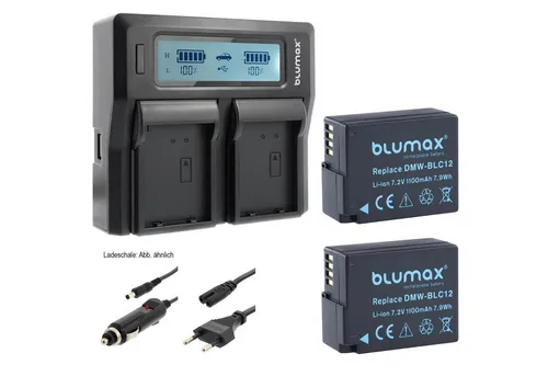 Blumax Set mit Lader für Panasonic DMW-BLC12 1100 mAh Kamera-Akku - Hochwertiges Set für zuverlässige Energieversorgung Ihrer Kamera. Ideal für kreative Fotografie und lange Aufnahmen ohne Unterbrechung.