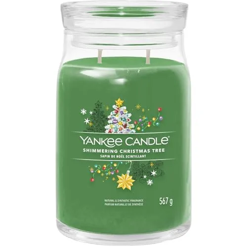 Yankee Candle Shimmering Christmas Tree Duftkerze 567 g - Duftkerze mit Noten von frischem Grün und warmen Gewürzen, ideal für eine festliche Atmosphäre. Hochwertige Sojawachsmischung und zwei Dochte für ein langanhaltendes Dufterlebnis.