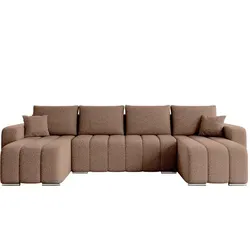 MIRJAN24 Ecksofa Pufetto U Boucle, Eckcouch mit Bettkasten und Schlaffunktion, Polstersofa, U-Form vom Hersteller (Farbe: Lambi 04) - Braun