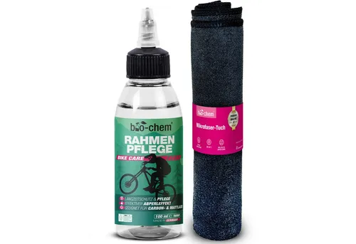 bio-chem Fahrrad Rahmenpflege Imprägnierspray mit Abperleffekt 100 ML Zweiradreiniger (Einzelprodukt, [- Rahmenpflege 100 ml + Mikrofasertuch Schutz & Glanz mit langanhaltendem Abperleffekt)