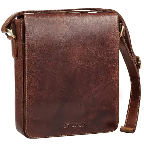STILORD 'Cosmo' Vintage Ledertasche Herren Umhängetasche Mittel-Groß Messenger Bag Kompakt für 12 Zoll Tablet Schultertasche Männer Herrentasche Crossbody Bag Echtleder, Farbe:kara - cognac