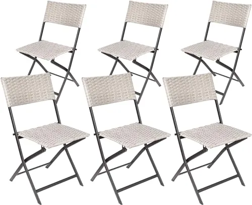 BRUBAKER 6er Set Gartenstuhl Lugano - Wetterfester Klappstuhl in Grau/Beige - Klappstühle für Garten, Balkon und Terrasse. Wetterfest, robust und leicht transportabel – ideal für den täglichen Gebrauch und Camping. Elegant und einladend für jede Außenumgebung.