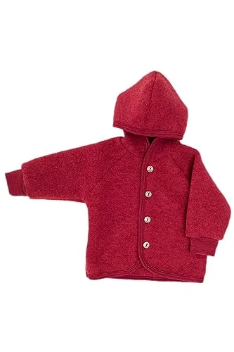 Engel Baby Jacke mit Kapuze Wollfleece (Jaspis Melange, 62-68) - Jacken & Mäntel für Baby-Jungen, leicht und warm aus Schurwoll-Fleece, mit Holzknöpfen und praktischer Kapuze für besten Tragekomfort.
