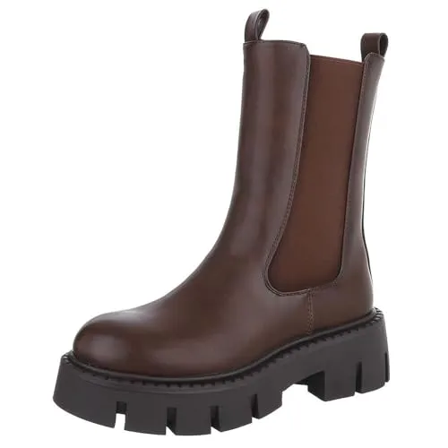 Ital-Design Trendige Chelsea Boots für Damen mit markanter Sohle (90152884) - Stylische Chelsea Boots in Braun, ideal für den Herbst. Die markante Sohle sorgt für optimalen Halt, während das elastische Einsatzelement bequemes An- und Ausziehen ermöglicht. Perfekt für jeden Anlass!