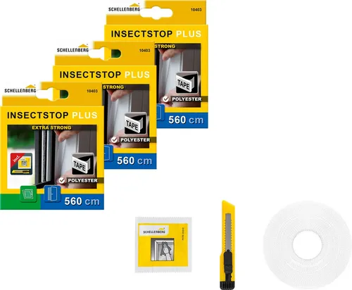 SCHELLENBERG Klett-Klebeband Insektenschutzzubehör, Befestigungsband für Polyester-Fliegengitter (Set, 3-St) inkl. Montagezubehör, 5,6 m, in unterschiedlichen Sets erhältlich