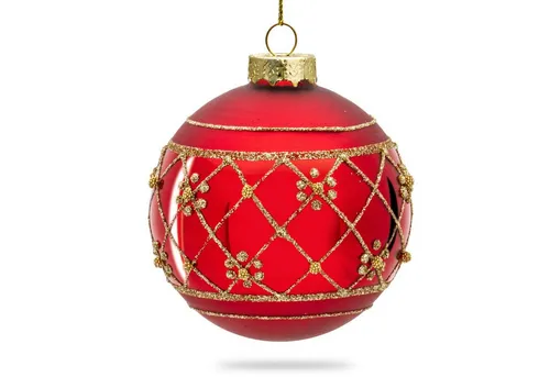 SIKORA Christbaumschmuck Highlights Rot 4er Set - Dekohänger: 4er Set kunstvoll verzierte Glas-Christbaumkugeln für ein festliches und sinnliches Weihnachtsfest.