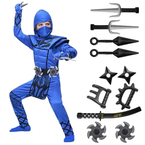 Spooktacular Creations Halloween-Kostüm für Kinder, Jungen, Drachenschuppen, Blau, Ninja-Kostüm für Party (Large (10-12 yrs))