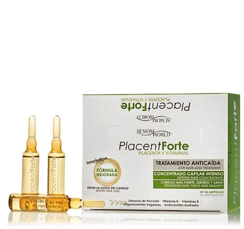 SesioMWorld PlacentForte - Plazenta und Vitaminampullen gegen Haarausfall - Haarwuchs Behandlung mit Plazenta-Extrakt, nährt und stärkt das Haar für sichtbar dickeres und gesünderes Haar. Enthält essentielle Vitamine für die Zellerneuerung und reguliert die Kopfhaut.