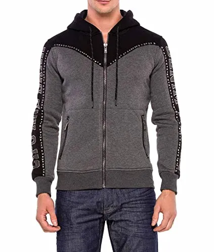 Cipo & Baxx Herren Sweatjacke Hoodie CL381 Anthrazit – Stylischer Pullover im Modernen Casual Streetwear Stil mit Reißverschluss & Kapuze für Alltag Freizeit & Party - CL381 Anthrazit L