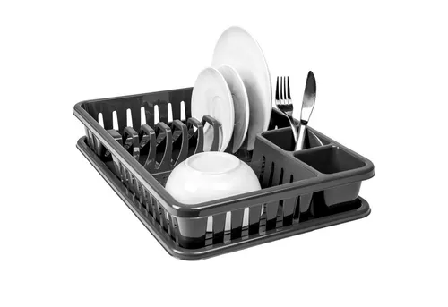 Hausfelder Abtropfmatte Hausfelder Kunststoff Abtropfgestell (SpaceBlack), Geschirrkorb mit Auffangschale, aus BPA-freiem Kunststoff