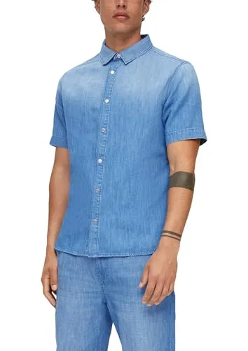 s.Oliver Kurzarmhemd Slim Fit aus Leinenmix in Blau XXL - Stylisches Kurzarmhemd im Slim Fit aus hochwertigem Leinenmix, ideal für warme Tage. Bequem und modisch zugleich – perfekt für jeden Anlass.