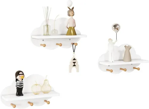 Woltu Wandregal für Kinder, 3-tlg. Wolken-Design, weiß - Platzsparendes Kinder-Wandregal in Wolkenform, ideal für die Aufbewahrung von Spielzeug und Büchern. Mit abgerundeten Kanten und einfacher Montage. Perfekte Wanddekoration für jedes Kinderzimmer!