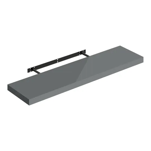 WOLTU Wandregal Regal Wand Schweberegal Regalbrett Wandboard mit Metallhalterung, unsichtbare Montage, für Küche Badezimmer Wohnzimmer Schlafzimmer, aus MDF, Hochglänzend Grau, 80x22,9x3,8 cm