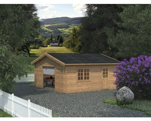 Einzelgarage Palmako Roger 27,7 m² mit Sektionaltor - Gartenhäuser, Geräteschuppen & Carports - Robuste Holzgarage mit Satteldach und tauchgrundierter Oberfläche für optimalen Wetterschutz.