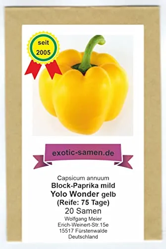 Paprika - Gemüsepaprika - Blockpaprika - süß - gelb - Yolo Wonder - 20 Samen
